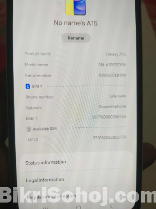Samsung galaxy A15 ram,rom 8/256